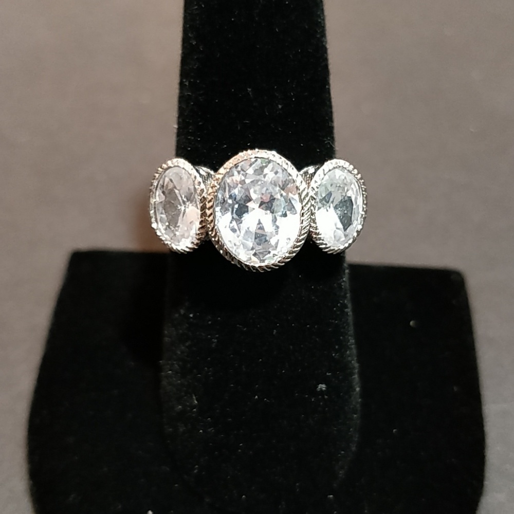 * 3 Stone Silver Ring .925 Sterling Silver
